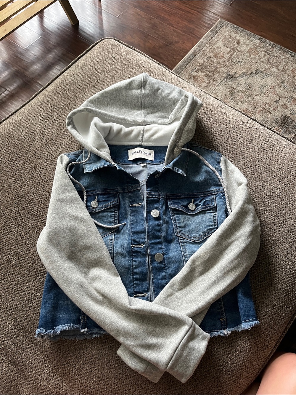Wallflower Blue Denim Jacket with Gray Hooded Sleeves